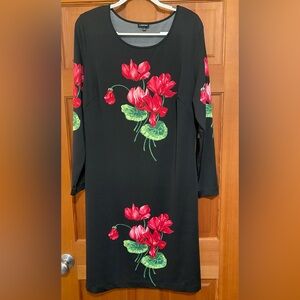 J. Peterman Pink and Green Sheath Dress Long Sleeve Scoop Neck Sz L.  Gorgeous!